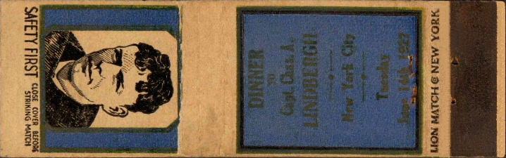 Charles Lindbergh Matchcover /  Matchbook