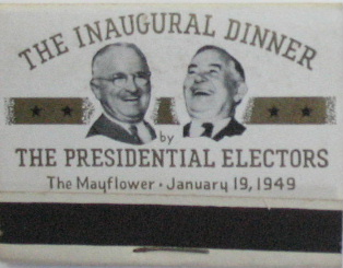 Truman inagural dinner matchbook dated January 19, 1949