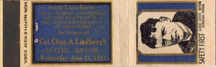 Charles Lindberg luncheon matchcover / matchbook 